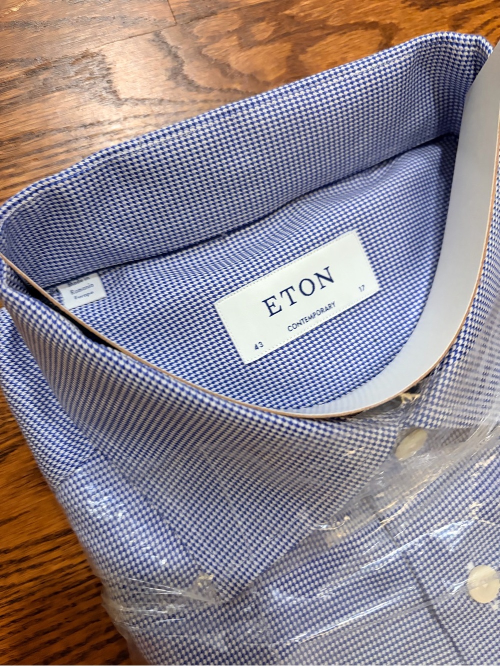 Eton Contemporary Fit Blue Micro Check Cotton Dress Shirt 43/17